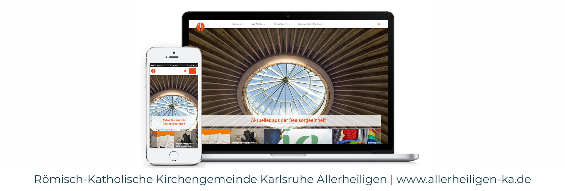Mock Up Startseite römisch katholische Kirchengemeinde Karlsruhe Allerheiligen