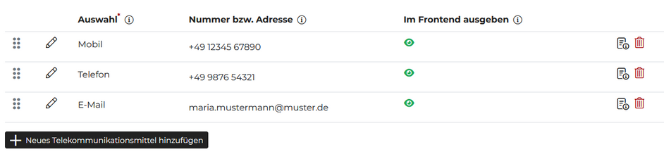 Pflegeelement zur Mehrfachanlage von Auswahleinträgen