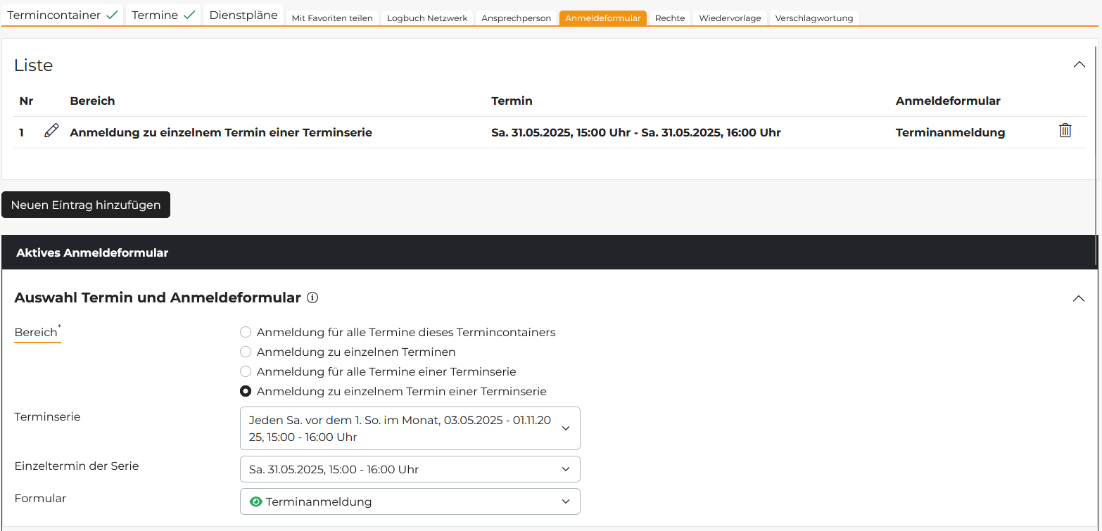 Quelle: Web Commerce GmbH - SESAM Bei Bedarf lassen sich für jeden Serientermin unterschiedliche Formulare, Empfänger und weitere Einstellungen hinterlegen.
